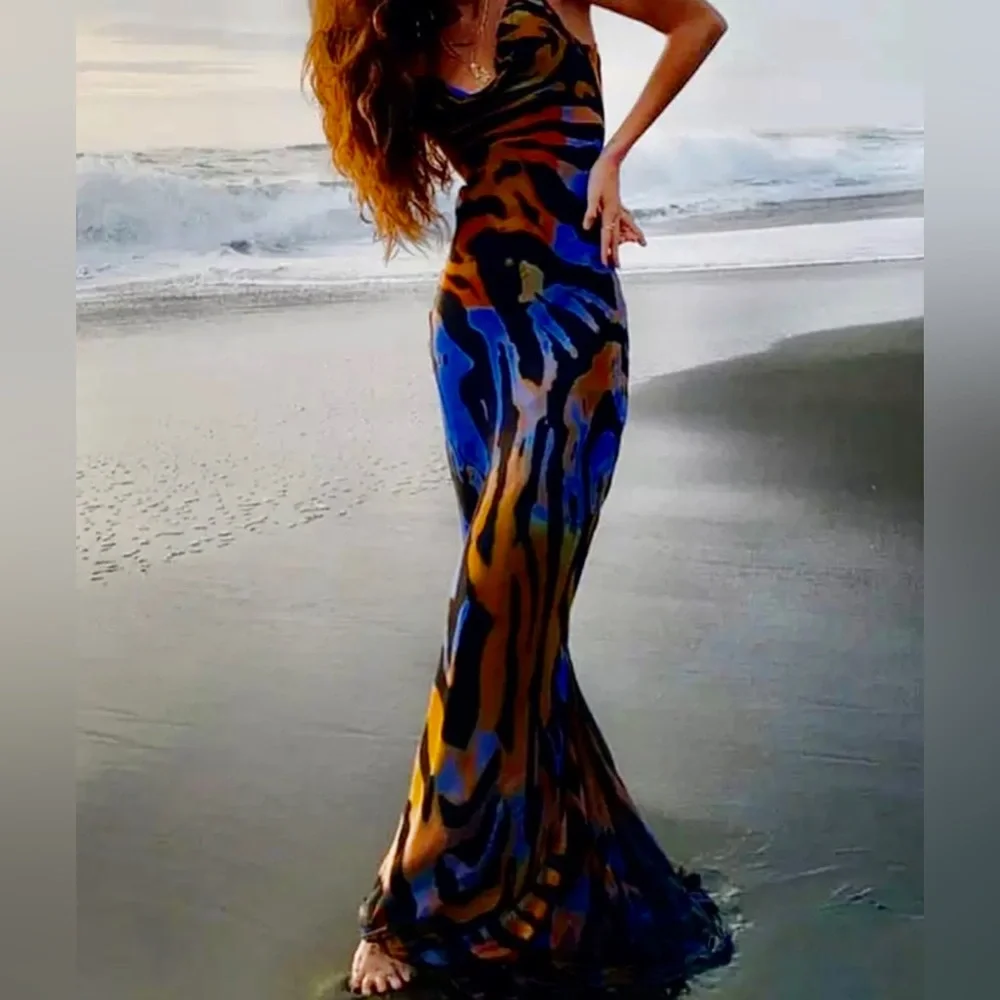 A Summer Romance Sexy Backless Tiger Maxi Dress - Picture 1 of 15